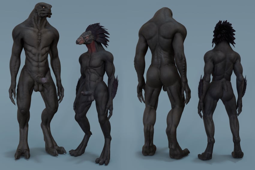 2_toes 3_toes 3d 4_fingers abs alien anthro ass balls digital_media_(artwork) duo erection feet fingers genitals glans halo_(series) hi_res humanoid_genitalia humanoid_penis kig-yar male microsoft muscular no-name-no-problem nude penis sangheili standing toes xbox_game_studios