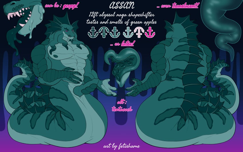 absurd_res anthro apode assan draconcopode european_mythology fetishame greek_mythology hi_res hydra legless male model_sheet muscular muscular_male mythology naga penis_tentacles reptile scalie serpentine snake solo tentacle