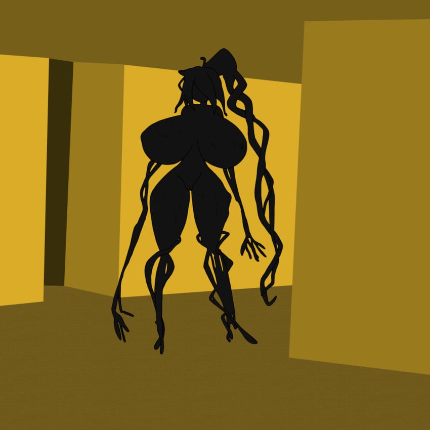backrooms bacteria_(backrooms) black_body black_hair breasts ghost_humper huge_breasts redraw self_upload standing