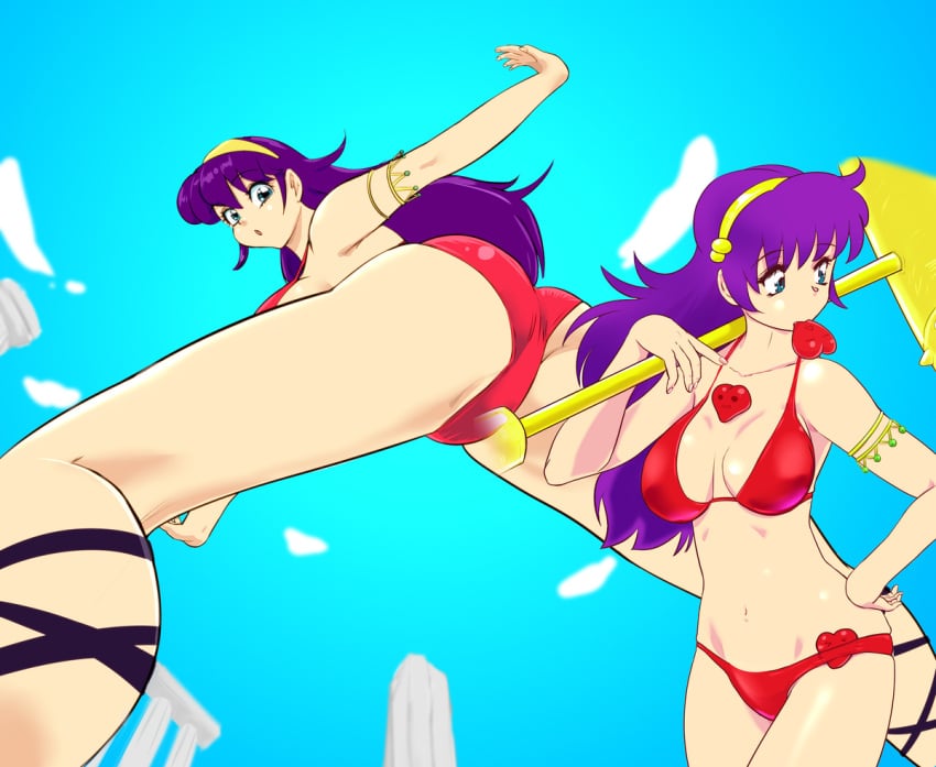 1girls ass athena_asamiya athletic athletic_female big_ass big_breasts bikini blue_eyes busty clothed female from_below gold gold_(metal) gold_jewelry hair_ornament heart king_of_fighters light-skinned_female light_skin long_hair looking_at_viewer looking_down princess_athena purple_hair sky snk_heroines:_tag_team_frenzy standing voluptuous voluptuous_female