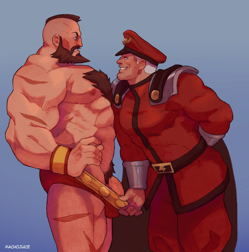 2boys abs alternate_version_available armor artist_name assisted_exposure bad_id bad_twitter_id ball_bulge bara beard blue_eyes blush body_hair briefs briefs_only brown_hair brown_pubic_hair capcom chest_hair clothed clothed_male_nude_male clothing dick_root dilf eye_contact facial facial_hair feet_out_of_frame flaccid flaccid_penis from_side gay hairy hairy_chest hairy_male hairy_thighs harassment hat highres horny horny_male human human_only jacket kepi large_pectorals light-skinned_male light_skin looking_at_another m_bison machojuice male male_focus male_nipples male_only male_pubic_hair manly mature_male military military_hat military_uniform mohawk mohawk_(hairstyle) muscles muscular muscular_male mustache naughty_face nipples pauldrons pecs pectorals penis penis_peek pubic_hair pulled_by_another red_briefs red_hat red_jacket red_underwear red_wristband removing_briefs removing_underwear scar scar_on_leg scar_on_shoulder scars scars_on_arm scars_on_thigh seductive_smile semi-erect sexual_tension short_hair shoulder_armor sideburns six_pack smile stomach street_fighter thick_thighs thighs topless_male underwear underwear_only undressing undressing_another uniform veins veiny_penis white_hair wrestling_outfit wristband yaoi zangief