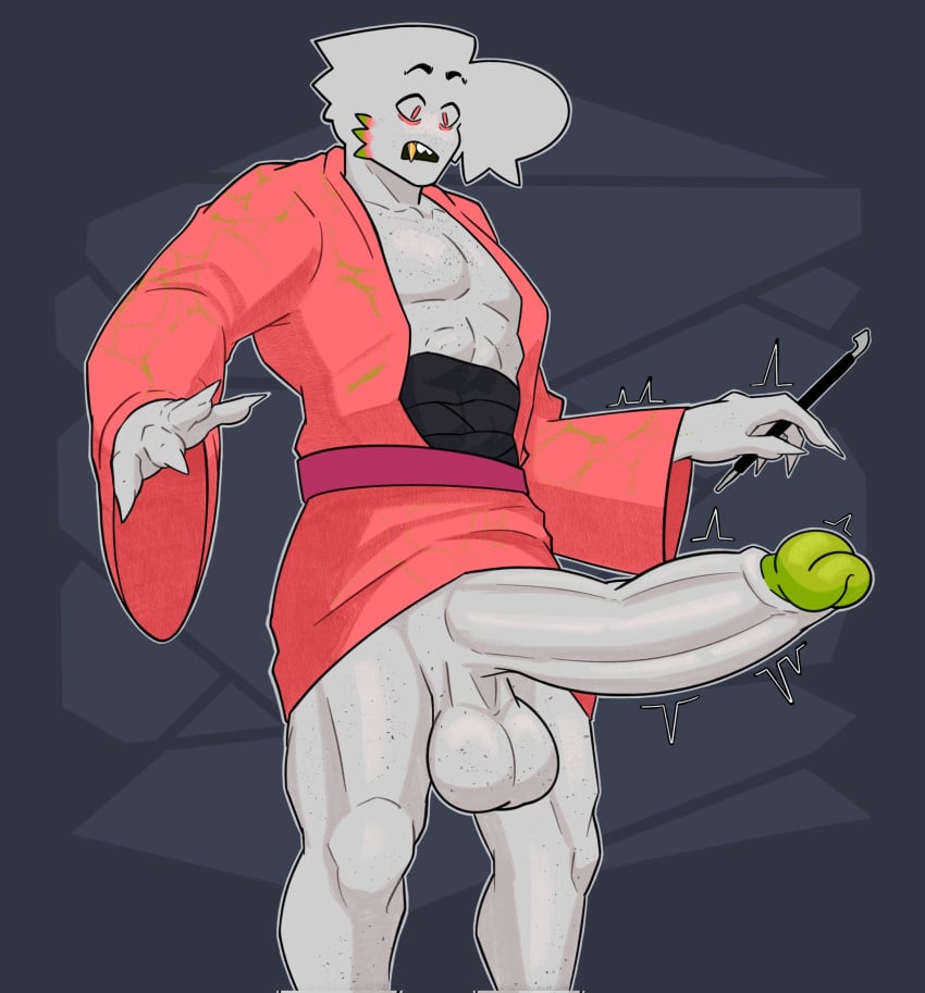 balls big_balls big_cock big_penis bottomless chinese_clothes claws gazo_(lewdzomi) huge_balls huge_cock lewdzomi male male_focus massive_cock massive_penis muscular muscular_male pecs penis penis_growth robe throbbing_penis transformation twitching_penis