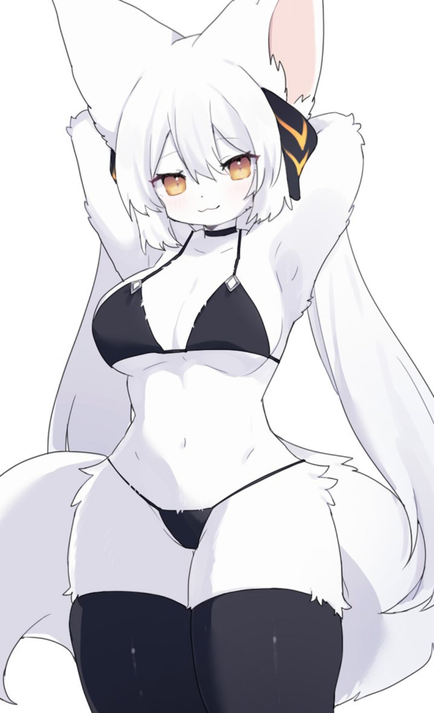 big_ears cute furry spommmm two_piece_swimsuit white_fur yellow_eyes