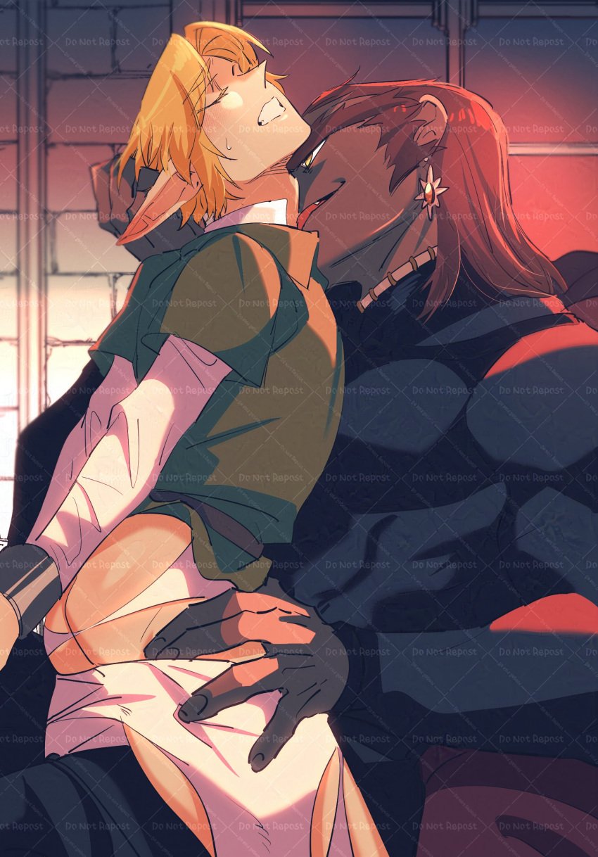 bound_wrists dark-skinned_male dark_skin ganondorf ganondorf_(ocarina_of_time) gay gay_sex interracial light-skinned_male light_skin link link_(ocarina_of_time) male male/male male_only ocarina_of_time older_man_and_younger_boy rani_grb restrained size_difference the_legend_of_zelda the_legend_of_zelda:_ocarina_of_time twink twink_and_daddy yaoi