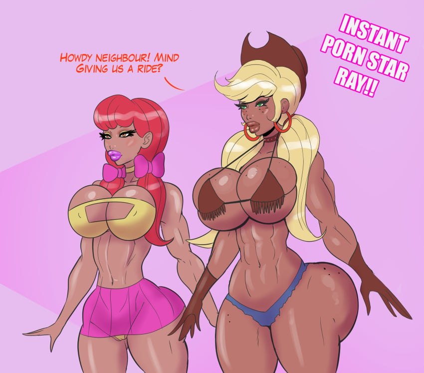 2025 2girls abs annon apple_bloom_(eg) apple_bloom_(mlp) applejack_(eg) applejack_(mlp) big_ass big_breasts big_butt big_lips bimbo bimbo_body bimbo_lips bimbofication bimbofied blonde_hair brown_choker brown_eyeshadow brown_gloves brown_lips brown_lipstick brown_topwear choker clothed clothed_female clothing cowboy_hat earrings english english_text equestria_girls eyeshadow female female_only freckles freckles_on_ass freckles_on_breasts freckles_on_face friendship_is_magic full_lips gloves green_eyes hair_ribbon hoop_earrings hoop_earrings_oversized implied_transformation lipstick makeup midriff muscular muscular_arms muscular_female my_little_pony my_little_pony_friendship_is_magic navel orange_eyes panties pink_lips pink_lipstick pink_ribbon pink_skirt plump_lips red_hair ribbons short_shorts shorts skirt tan-skinned_female tan_body tan_skin tan_skinned_female tanned tanned-skinned_female tanned_female tanned_skin text thick_thighs twintails twintails_(hairstyle) underboob wide_hips yellow_choker yellow_eyeshadow yellow_panties yellow_topwear