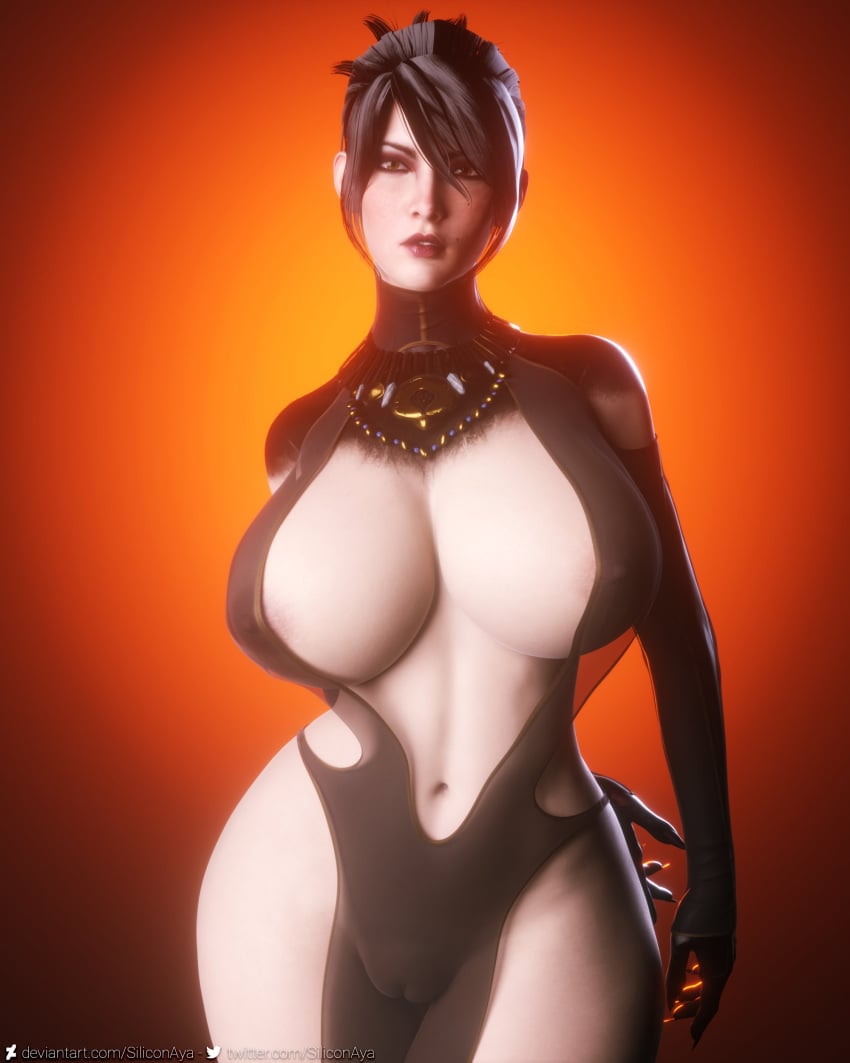 1girls 3d big_breasts black_hair breasts dragon_age female huge_breasts morrigan_(dragon_age) nipples pussy siliconaya solo translucent_clothing