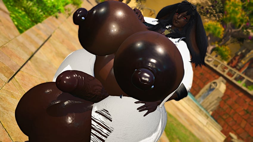 1futa 3d bissubun black_hair dark-skinned_futanari final_fantasy final_fantasy_xiv futa_only futanari huge_ass huge_balls huge_breasts huge_cock hyper hyper_ass hyper_balls hyper_breasts hyper_penis original_character overweight rabbit_ears rabbit_girl red_eyes shiny_ass shiny_breasts shiny_skin shiny_thighs square_enix tagme thick_thighs veiny_penis viera