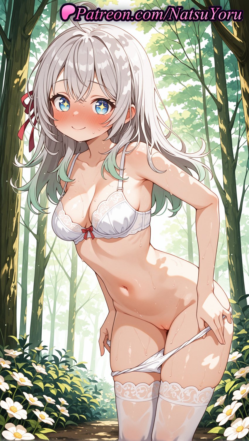 +_+ 1girls 2025 ahoge ai ai_assisted ai_generated alisa_mikhailovna_kujou alya anime anime_style bangs bare_arms bare_shoulders blue_eyes blush bow bow_bra bow_panties bra breasts bush bust busty cleavage cleft_of_venus closed_mouth clothing collarbone crossed_bangs day female female_focus female_only flower forest gradient_hair green_hair grey_hair hair_between_eyes hair_ribbon hentai hi_res high_quality high_resolution highres lace-trimmed_bra lace_trim leaning_forward lingerie long_hair looking_at_viewer medium_breasts multicolored_hair natsuyoru nature navel nose_blush outdoors paipan panties pantsu panty_pull patreon plant pulled_by_self pussy red_ribbon ribbon roshidere shaved_vagina silver_hair smile solo solo_female sparkling_eyes stable_diffusion standing stomach sweat symbol-shaped_pupils symbol_in_eye thighhighs thighs tokidoki_bosotto_russian_de_dereru_tonari_no_alya-san tree uncensored underwear underwear_only undressing vagina voluptuous voluptuous_female wet white_bra white_flower white_hair white_legwear white_panties white_thighhighs