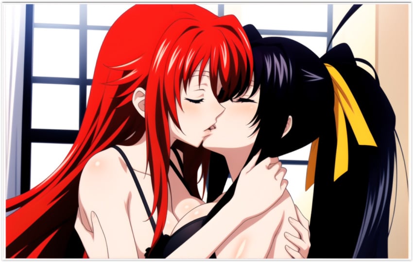 2girls ai_generated akeno_himejima flirting girl_on_girl high_school_dxd kissing lesbian_couple lesbian_domination lesbian_focus lesbian_kiss lesbian_sex lovers rias_gremory yuri