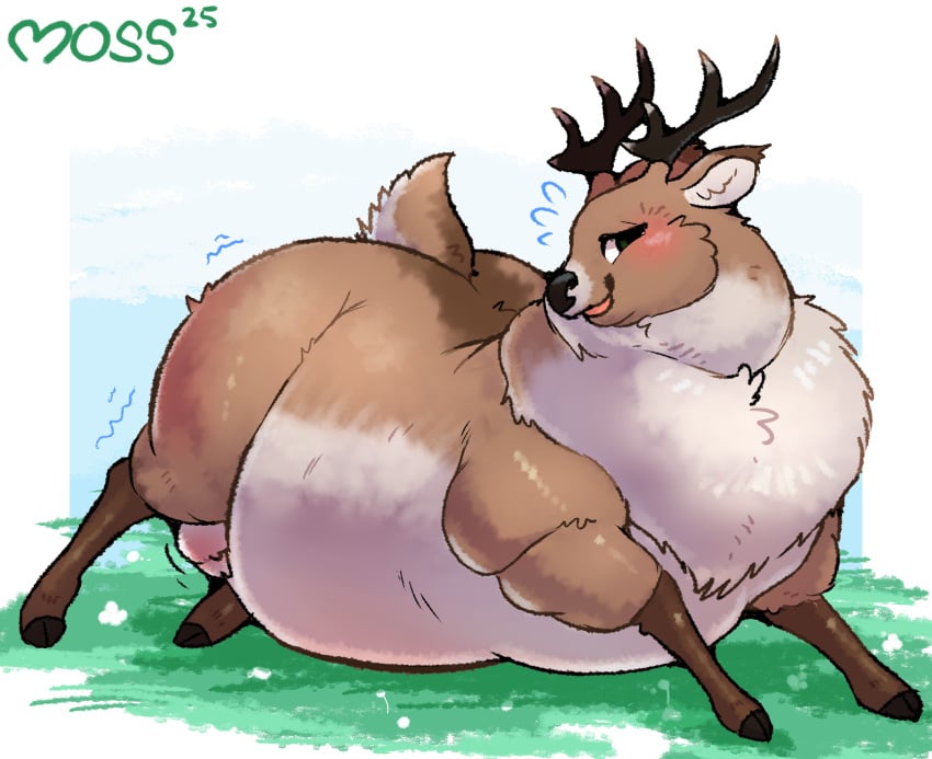 absurd_res balls belly big_belly deer feral fluffmoss genitals hi_res male mammal morbidly_obese morbidly_obese_feral obese obese_feral overweight overweight_feral solo