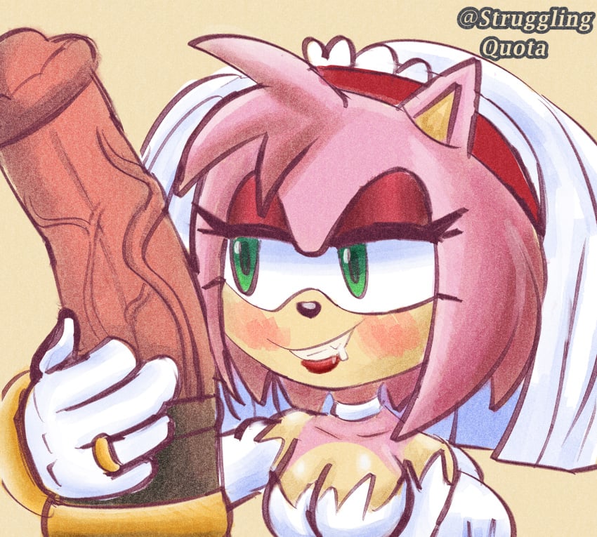 accessory amy_rose animal_genitalia animal_penis clothing cock_ring digit_ring dress equine_genitalia equine_penis female genitals hi_res horse horsecock humanoid jewelry lipstick makeup penis penis_accessory penis_jewelry ring sega sonic_(series) sonic_the_hedgehog_(series) strugglingquota wedding_dress wedding_ring