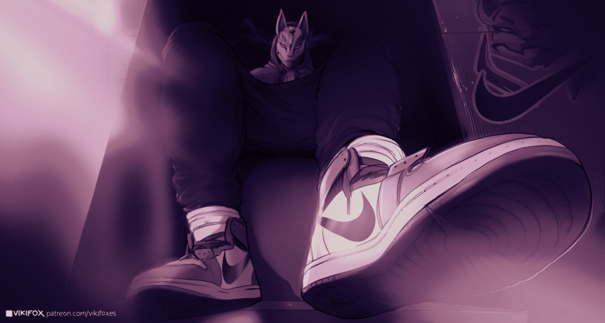 drift_(fortnite) hoodie masked masked_male nike nike_logo sneakers sweatpants vikifox_(artist)