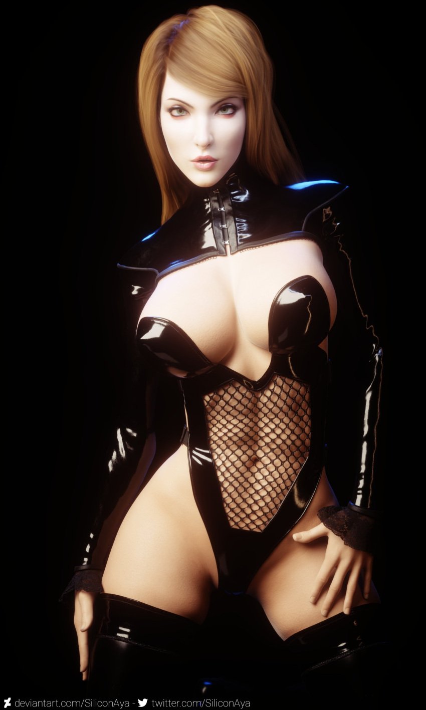 1girls 3d big_breasts breasts cleavage female female_only large_breasts leather leather_clothing life_is_strange long_hair mesh navel rachel_amber siliconaya solo