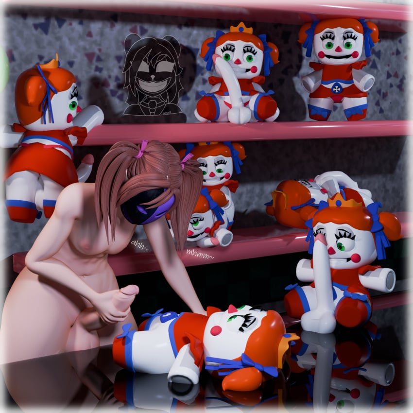 3d animatronic circus_baby circus_baby_(fnaf) clown clown_girl crown femboy five_nights_at_freddy's five_nights_at_freddy's:_sister_location futa_on_futa futanari futanari_penetrated futanari_penetrating ginger ginger_hair male male/female mask masked_(justaperson) masturbation multiple_girls nightmare_waifu orange_hair plush plush_baby plush_princess_(justaperson) plushie plushophillia red_hair robot robot_girl scrapkill sister_location tiara watching white_skin white_skin_(monochrome)