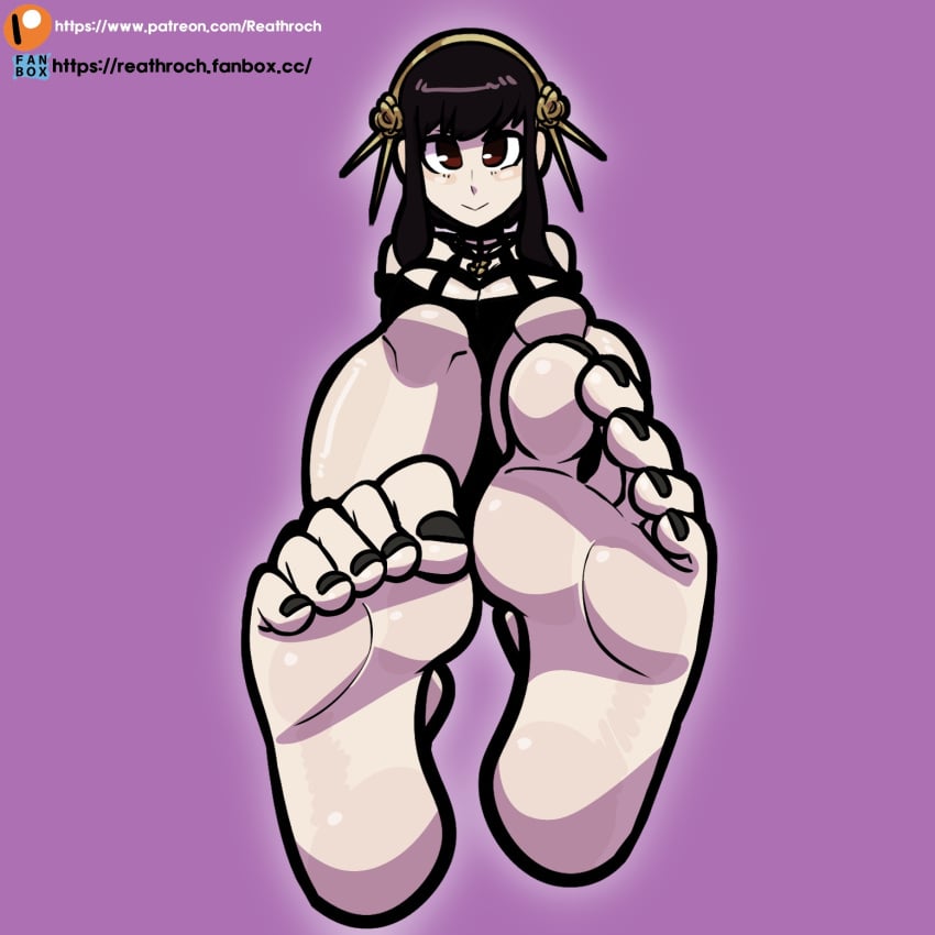 2022 2022s 2d 2d_(artwork) alternate_version alternate_version_available background barefeet barefoot black_clothing black_hair black_hair_female black_nail black_nail_polish black_nailpolish black_nails black_toenail_polish black_toenails blush blushed blushed_face blushing_female close_mouth clothed clothed_female clothing feet feet female female_only foot_fetish foot_focus footwear footwear_fetish hair hair_ornament hi_res high_resolution long_hair long_hair_female reathroch red_eye red_eyed red_eyed_female red_eyes red_eyes_female sfw spy_x_family thorn_princess watermark yor_briar yor_forger