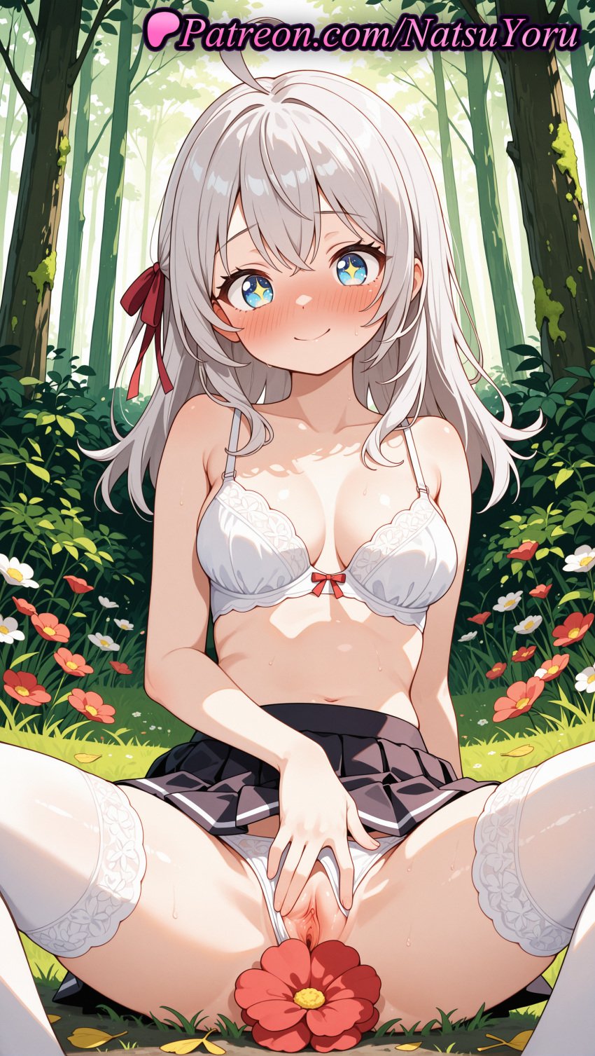 +_+ 1girls 2025 ahoge ai ai_assisted ai_generated alisa_mikhailovna_kujou alya anime anime_style asian bangs bare_arms bare_shoulders black_skirt blue_eyes blush bow bow_bra bra breasts bust busty clitoris closed_mouth clothing clothing_aside collarbone crossed_bangs crotchless crotchless_panties day feet_out_of_frame female female_focus female_only female_solo flower flowers forest grass grey_hair hair_between_eyes hair_ribbon hentai hi_res high_quality high_resolution highres long_hair looking_at_viewer medium_breasts miniskirt natsuyoru nature navel outdoors panties panties_aside pantsu patreon pleated_skirt presenting pussy pussy_lips pussy_peek red_flower red_ribbon ribbon roshidere sitting skirt smile solo solo_female sparkling_eyes spread_legs spread_pussy stable_diffusion sweat symbol-shaped_pupils thighhighs tokidoki_bosotto_russian_de_dereru_tonari_no_alya-san tree uncensored underwear vagina voluptuous voluptuous_female vulva white_bra white_hair white_legwear white_panties white_thighhighs