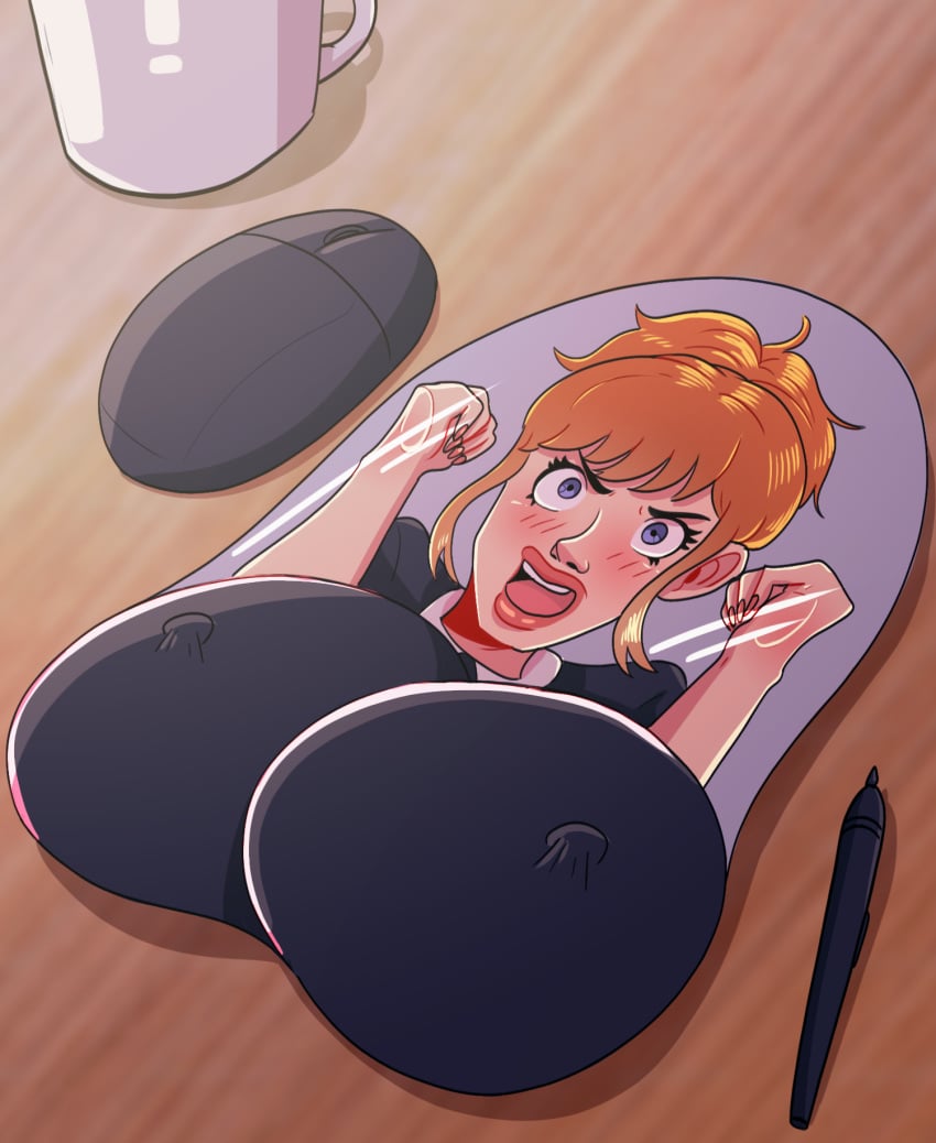 angry angry_expression blue_eyes ginger ginger_hair hard_nipples inanimate inanimate_transformation lindsey_stirling mousepad_(object) nibiru_tg nonconsensual objectification orange_hair permanent permanent_transformation transformation trying_to_escape unwilling white_woman