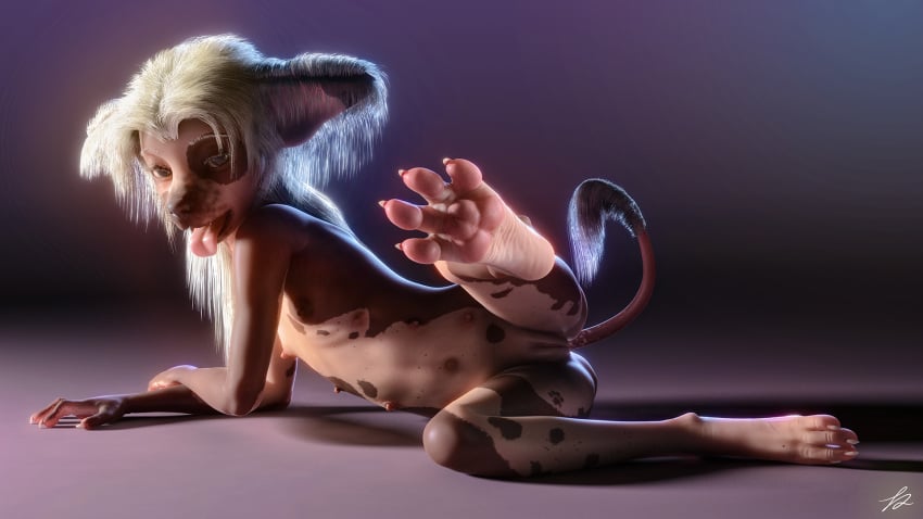 3d anthro breasts female furry hindpaw jinjing-yu looking_at_viewer multi_nipple nipples nude paws pussy seductive small_breasts solo tchaikovsky2 tongue tongue_out young