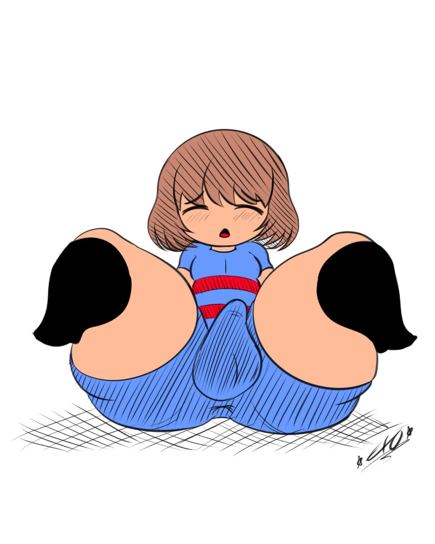 1boy 2d androgynous anus_through_clothes big_ass big_butt blue_shirt brown_hair color color_edit erection erection_under_clothes exocomics femboy femboy_only frisk frisk_(undertale) fully_clothed male male_only solo thick_thighs undertale undertale_(series)