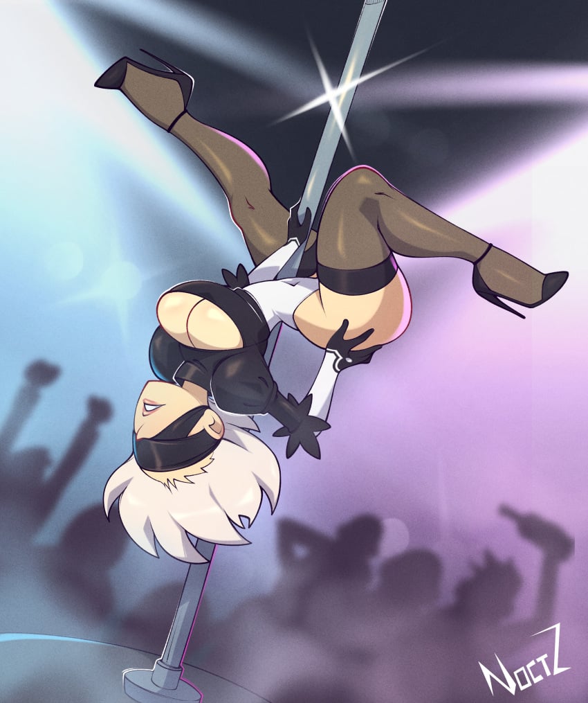 android breasts cleavage high_heels nier:_automata noctz pole_dancing thighhighs yorha_2b