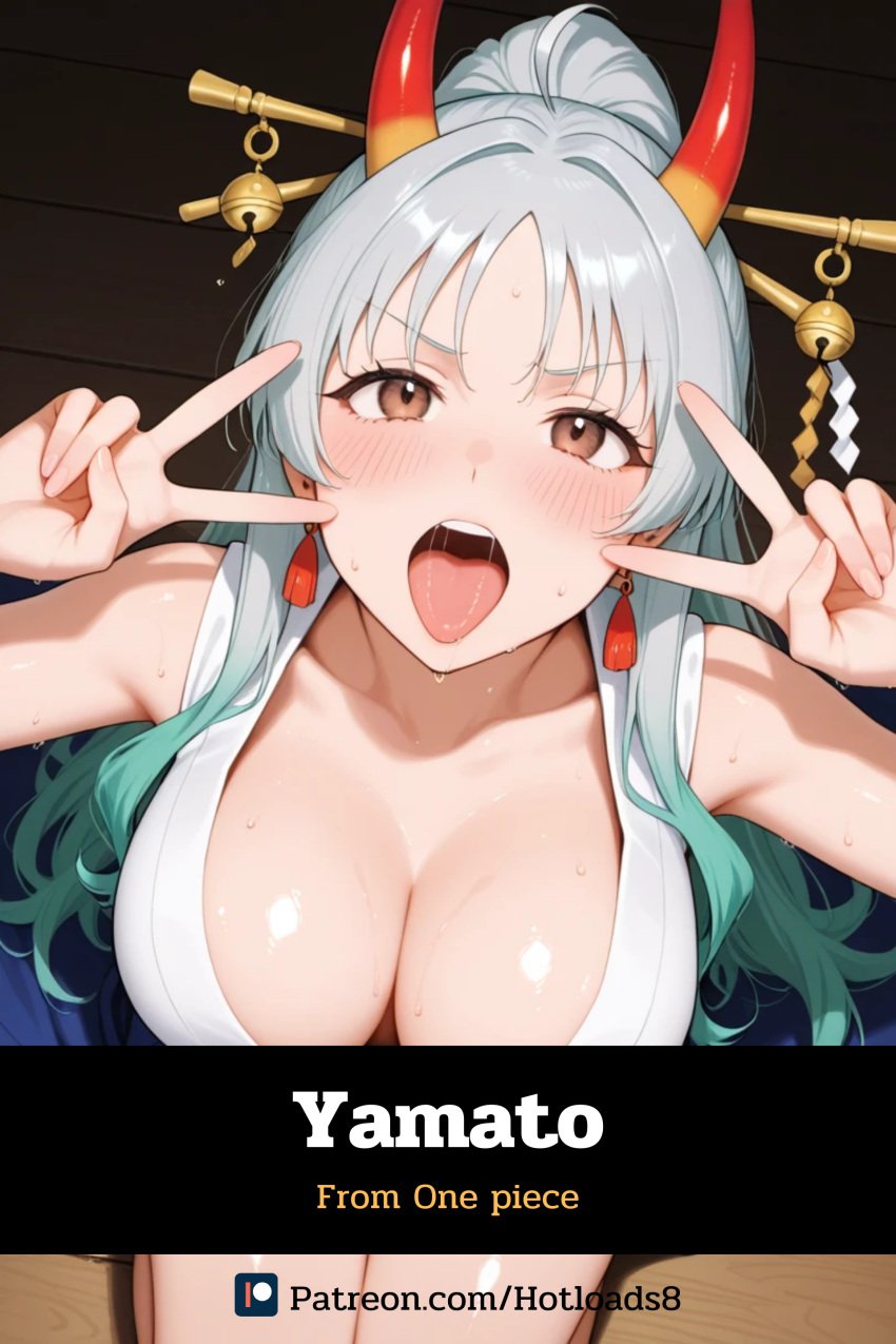 brown_eyes hotload-8 open_mouth patreon peace_sign white_hair yamato_(one_piece)