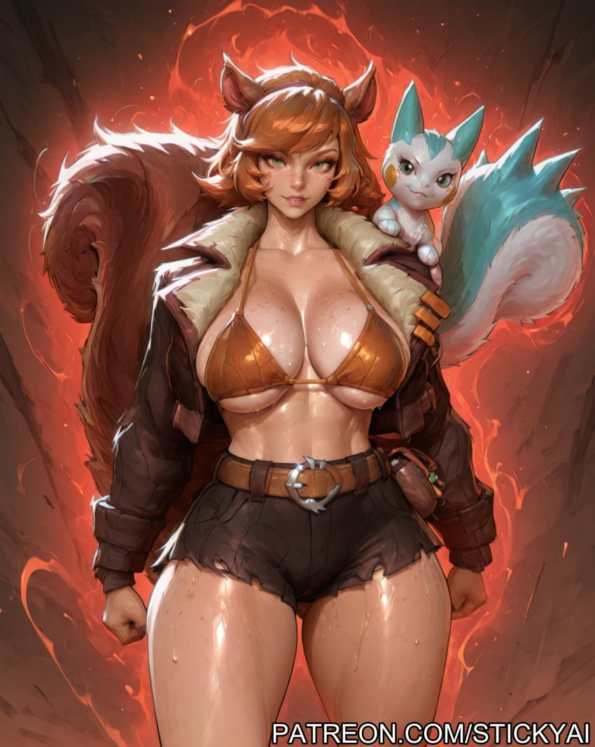 1girls ai_generated animal_ear_fluff animal_ears animal_tail breasts female fit freckles freckles_on_breasts green_eyes marvel marvel_comics marvel_rivals pachirisu pokemon pokemon_(species) squirrel squirrel_girl squirrel_girl_(marvel) squirrel_girl_(marvel_rivals) tail