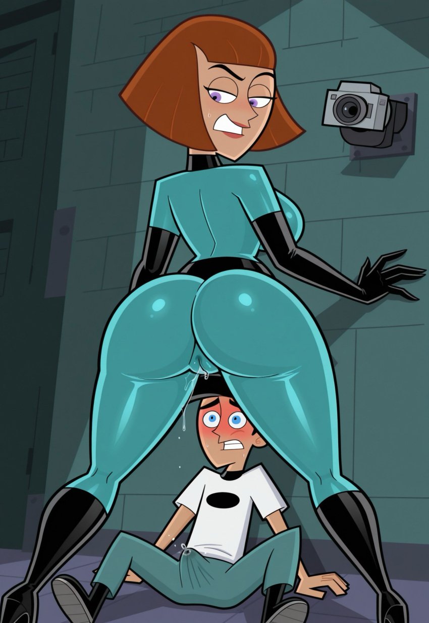 ai_generated ass ass_focus between_legs big_ass bodysuit cameltoe civitai danny_fenton danny_phantom elbow_gloves erectiom erection_under_clothes gloves high_heel_boots imminent_incest imminent_sex latex latex_gloves madeline_fenton mother_and_son nickelodeon nicktoons self_upload through_clothes wet wet_pussy