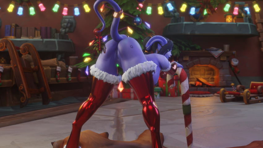 1girls 3d bent_over big_ass big_breasts black_hair blizzard_entertainment blue_skin christmas draenei female female_only horns morilymory nude original_character pinup pussy sironis solo stockings tail thick_thighs voluptuous voluptuous_female warcraft wide_hips winter_veil world_of_warcraft