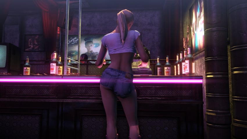 3d ass back_shot back_view barbie_deep blonde_hair cashier denim_shorts edit hitman hitman_absolution io-interactive screenshot screenshot_edit strip_club stripper video_games