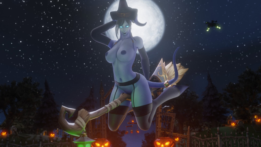 1girls 3d big_ass big_breasts black_hair blizzard_entertainment blue_skin draenei female female_only halloween horns morilymory nude original_character pinup sironis solo stockings tail thick_thighs voluptuous voluptuous_female warcraft wide_hips witch_hat world_of_warcraft