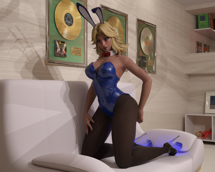 1girls 3d alternate_version_at_source blue_eyes bunny_ears bunnysuit daz_studio female female_only hair_accessory hand_on_thigh high_heels light-skinned_female light_skin marvel_rivals odysseusleon painted_nails partially_clothed platform_heels solo solo_female sue_storm