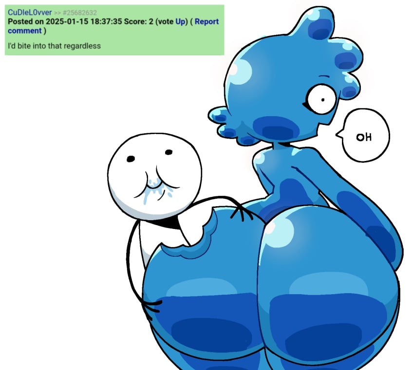 2d big_ass bite_mark_on_ass blue_slime chloe_(mrpotato123_) female gelatin gelatinous_ass large_ass mrpotato123_ simple_background slime_girl tagme