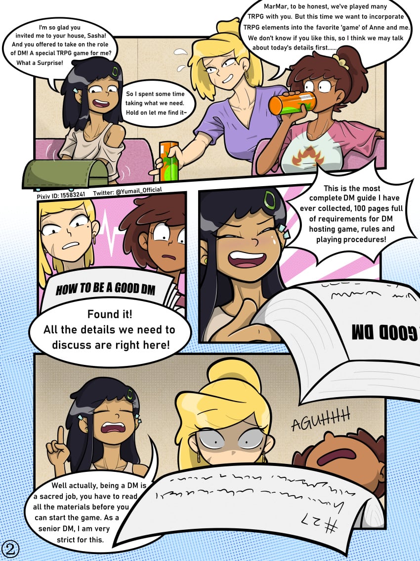 amphibia amphibia_(finale) amphibia_(series) anne_boonchuy annoyed_expression asian_female black_hair comic comic_page earrings marcy_wu nervous_sweat rules sasha_waybright shocked_expression tagme text text_bubble thai thai_female yumail