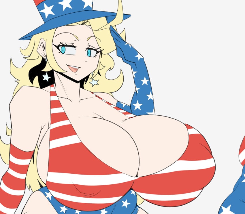 1girls american_flag american_flag_bikini blonde_hair blonde_hair huge_breasts loftysundew tagme