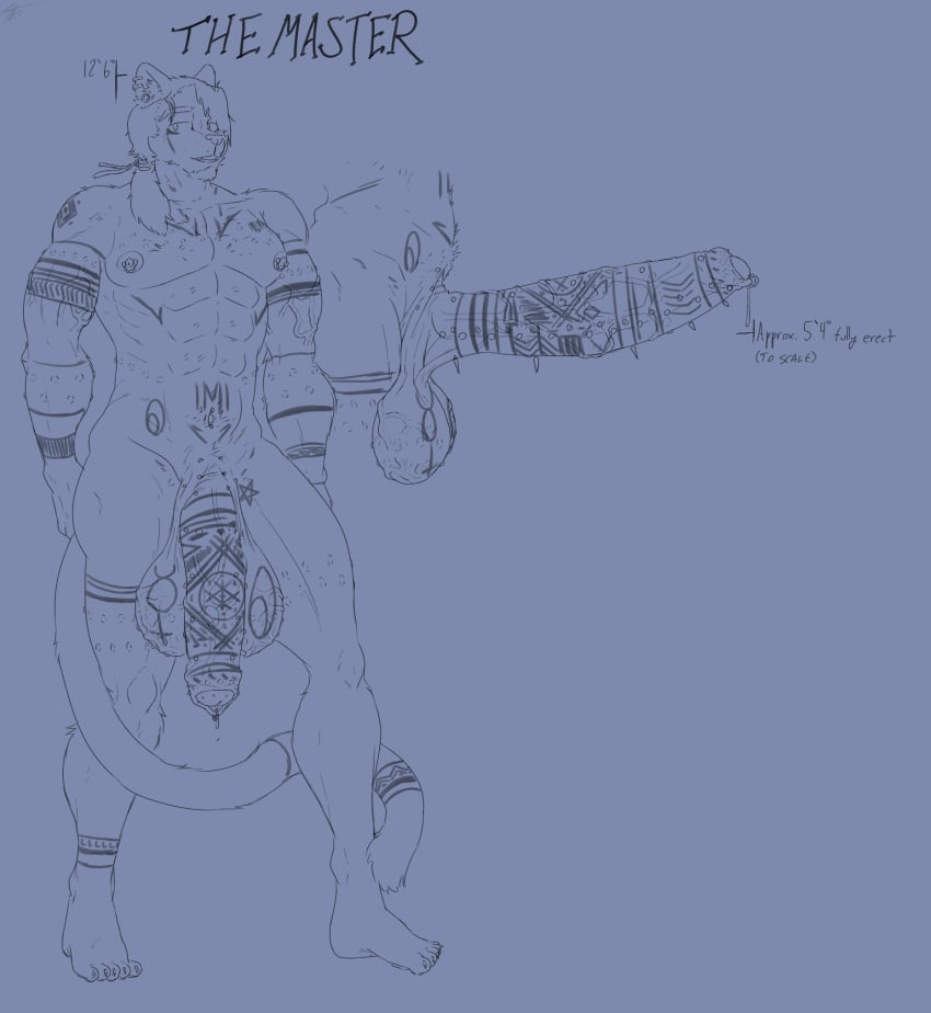 1boy alchemical_symbol anthro arm_tattoo balls belly_tattoo big_balls big_penis bodily_fluids character_description chest_tattoo dripping ear_piercing felid genital_fluids genital_piercing genitals hair hi_res huge_balls huge_cock kittykuscell leg_tattoo male male_only mammal model_sheet muscular muscular_anthro muscular_male navel navel_piercing nipple_piercing nipples penis penis_piercing piercing ponytail precum precum_drip prince_albert_piercing saggy_balls scarification sketch solo story symbol symbol_tattoo tall tattoo the_master_(kittykuscell) vein veiny_balls veiny_muscles veiny_penis