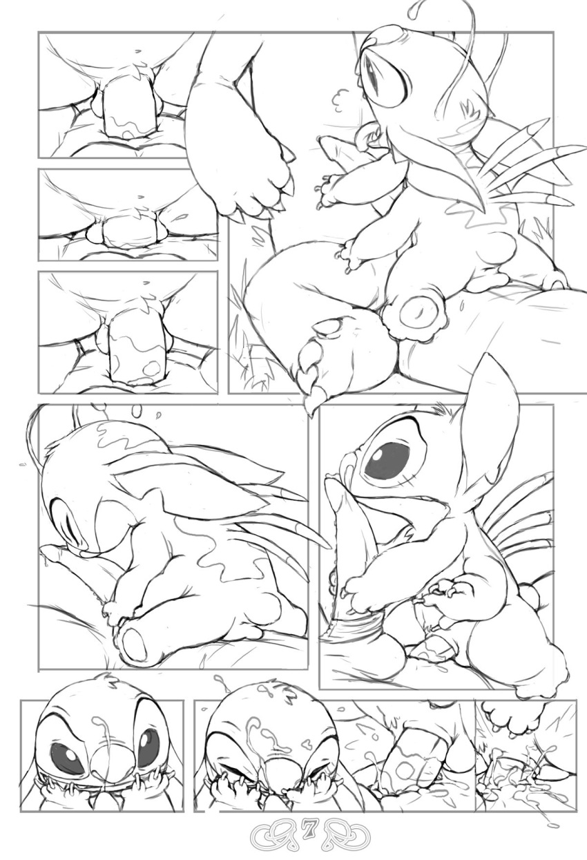 2015 disney dragon experiment_(species) feral feral_on_feral gay how_to_train_your_dragon lilo_and_stitch line_art male male_only monochrome penis sex stitch toothless yaoi