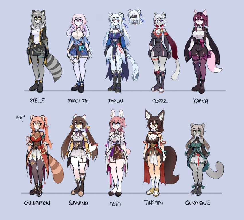 10girls animalization asta_(honkai:_star_rail) big_breasts breasts eyewear_on_head female furry guinaifen_(honkai:_star_rail) honkai:_star_rail jingliu_(honkai:_star_rail) kafka_(honkai:_star_rail) kilinah march_7th_(honkai:_star_rail) qingque_(honkai:_star_rail) stelle_(honkai:_star_rail) sushang_(honkai:_star_rail) tagme thick_thighs tingyun_(honkai:_star_rail) topaz_(honkai:_star_rail) wide_hips