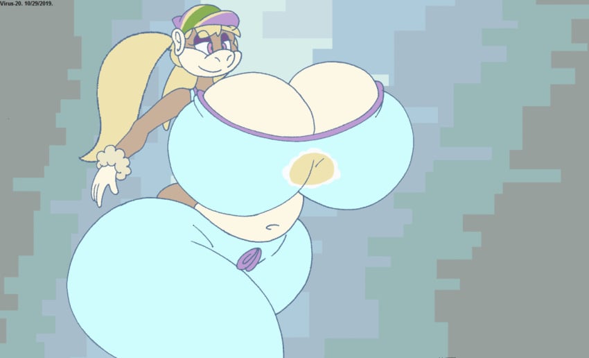 1girls anthro beanie beanie_hat big_ass blonde_hair bouncing_breasts cleavage cleavage_window donkey_kong_(series) female female_only furry giant_breasts hat huge_ass huge_breasts midriff nintendo pink_eyes primate rareware solo sweatpants thick_thighs thighs tiny_kong twintails virus-20 walking wide_hips