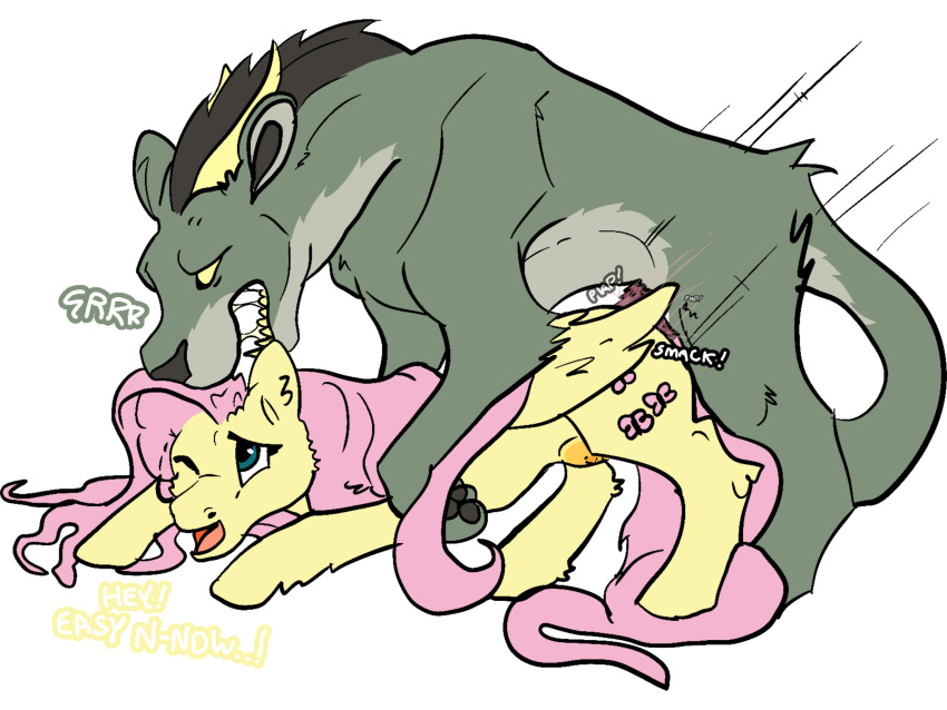 dialog dialogue dubious_consent duo feline_genitalia feline_penis female feral fluttershy_(mlp) hybrid interspecies male my_little_pony noncon nonconsensual penis raped_by_monster unknown_artist unknown_species unknwon_species