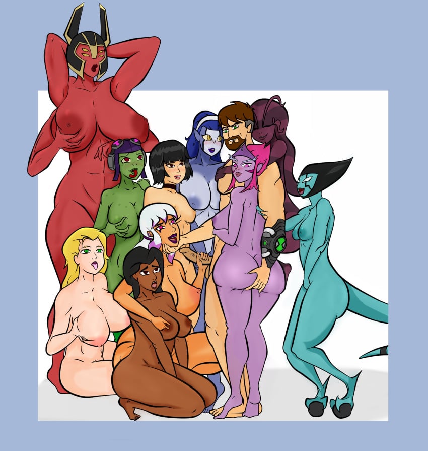 10girls 1:1 1boy 4_eyes 6+girls alien_girl aliens ass_grab attea ben_10 ben_10_omniverse blue_skin cheating cheating_boyfriend completely_nude_female ester_(ben_10) frog_girl green_skin green_skinned_female hands_behind_head harem harem_girls helen_wheels incursean interspecies kineceleran kraaho large_breasts lenopan looma_red_wind lucy_mann medium_breasts multiple_girls nude_female purple_skin purple_skinned_female red_skin red_skinned_female revonnahgander rook_shar slime_girl tetramand uncensored uncensored_breasts