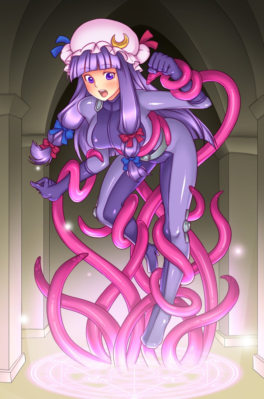 bodysuit female female_only fully_clothed hat injuotoko light-skinned_female long_hair mob_cap pale-skinned_female patchouli_knowledge png portal purple_hair shiny_clothes tagme tentacle tight_clothing totally_spies totally_touhou touhou