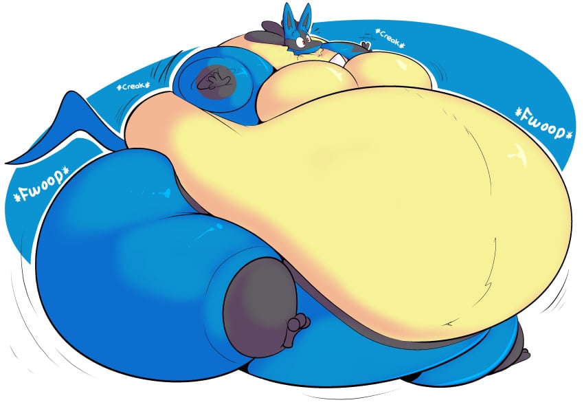 2024 balloon_inflation big_ass big_belly big_breasts breasts bubble_butt fat_arms furry game_freak huge_ass inflation inflation_sounds lucario nintendo pokemon pokemon_(species) terito thick_thighs white_background white_text wide_hips