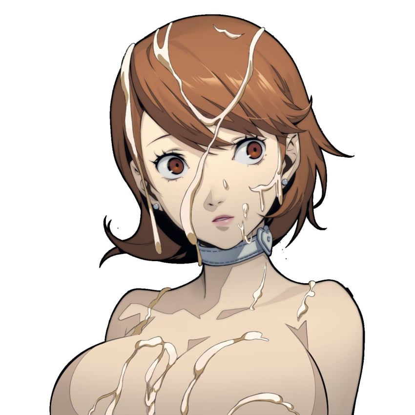 1girls atlus big_breasts blackchaos64 breasts breasts_bigger_than_head brown_eyes brown_hair choker covered_in_cum cum cum_on_breasts cum_on_face cum_rope edit edited_official_artwork edited_screencap female huge_breasts naked naver persona persona_3 sega tagme yukari_takeba