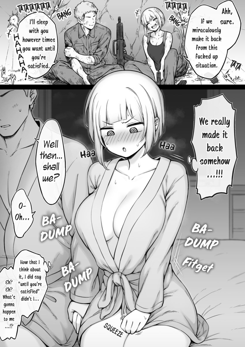 bathrobe bathrobe_only big_breasts blush contllenge english english_text imminent_sex implied_sex original original_character otonari translated