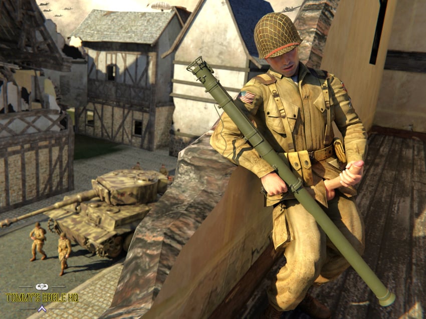 army exhibitionism gay gay_male gay_sex jerking_off jerkingoff male masturbation medal_of_honor_airborne military outdoors soldier tommys_eagle_hq uniform ww2