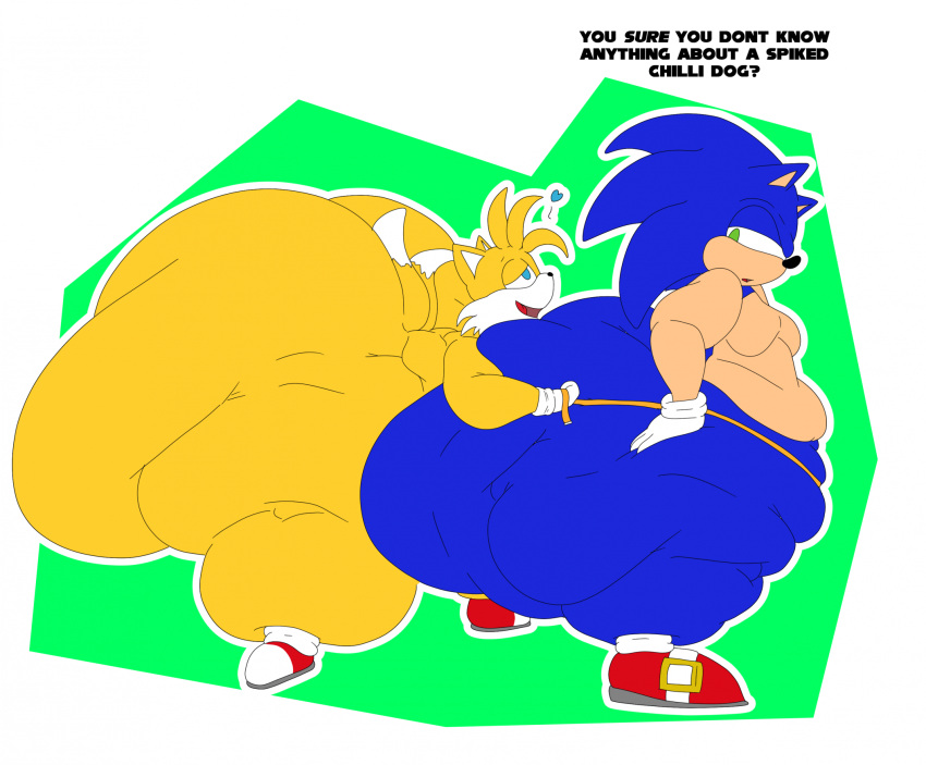 2boys anthro ass bhm blonde_hair blue_eyes blue_fur blue_hair canine canine_humanoid english_text fat fattyblaze furry green_eyes heart hedgehog hedgehog_humanoid hips hyper hyper_ass large_ass looking_back looking_back_at_partner male male_focus male_only measuring_tape miles_prower miles_tails_prower moobs morbidly_obese morbidly_obese_male nude nude_male obese obese_male overweight overweight_male sega shoes shoes_only sonic_(series) sonic_the_hedgehog sonic_the_hedgehog_(series) sonic_the_hedgehog_2 ssbhm tails tails_the_fox tan_fur text thick_thighs thunder_thighs two_tone_fur white_hair wide_hips yellow_fur