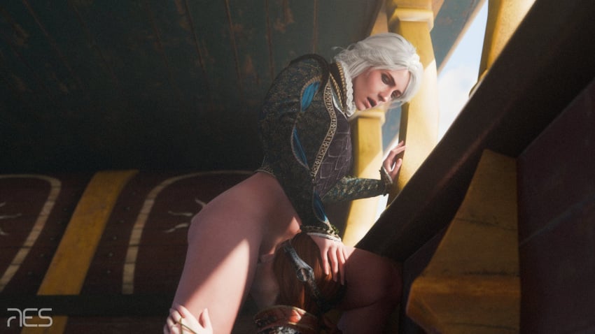 2girls 3d ass cerys_an_craite ciri crown cunnilingus eating_pussy female half-dressed licking_pussy light-skinned_female red_hair the_witcher_(series) the_witcher_3:_wild_hunt white_hair witcherres yuri