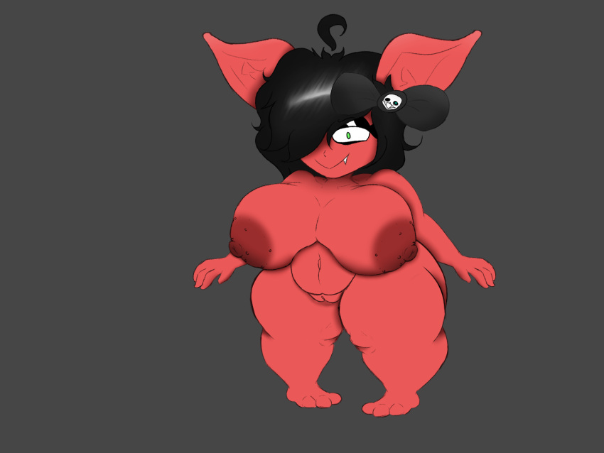 adoptable alternate_version_available belly big_ass big_breasts black_hair goblin goblin_female goth goth_girl grey_background hotsonrar red_body self_upload shortstack silly_face simple_coloring simple_shading