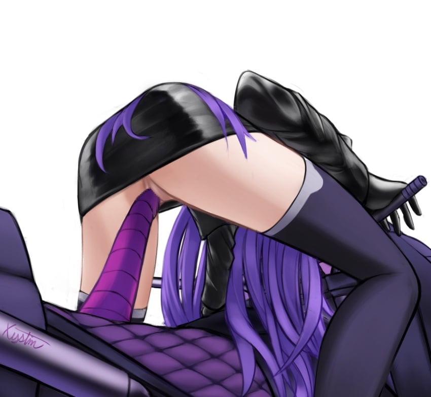 artist_name black_gloves dildo dragoon_(girls'_frontline) girls'_frontline gloves highres jacket long_hair motor_vehicle motorcycle object_insertion pencil_skirt purple_hair pussy rear_view sangvis_ferri sex_toy signature skirt thighhighs vaginal_object_insertion vaginal_penetration very_long_hair xystim