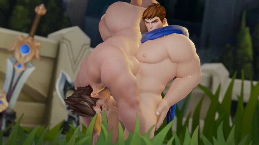 69 animated black_hair blowjob brown_hair darius_(league_of_legends) demacia dominant_male dominated_male garen_crownguard gay holding holding_partner league_of_legends male male/male male_on_male male_only noxus penis simple_background standing_69 sucking_penis thighs uncensored white_body zzzone